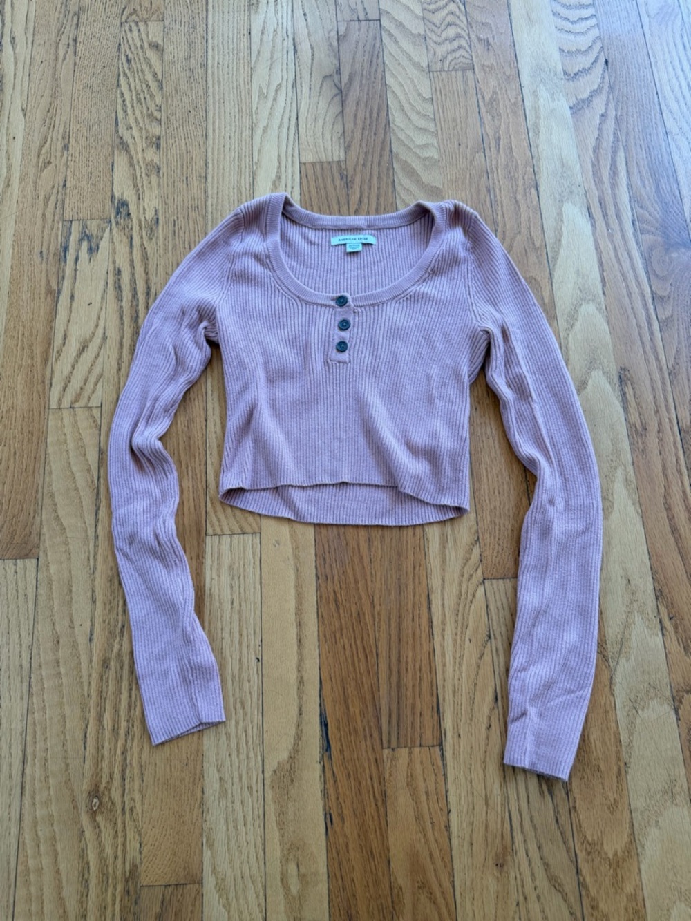 Women’s American Eagle Pink Ribbed Cropped Henley Top